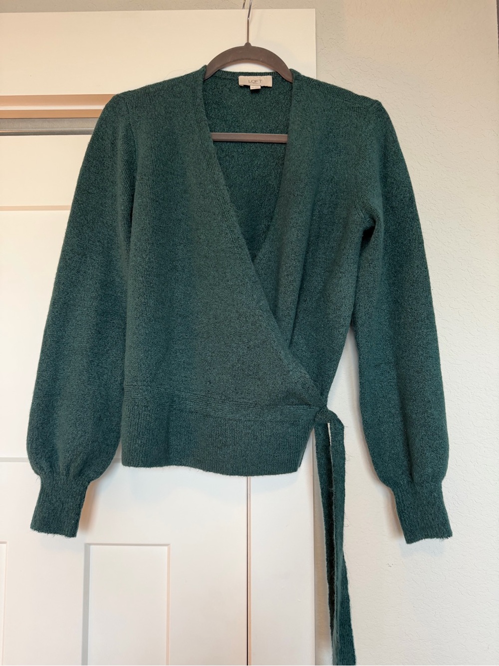 LOFT Teal Green Wrap Tie V-Neck Sweater